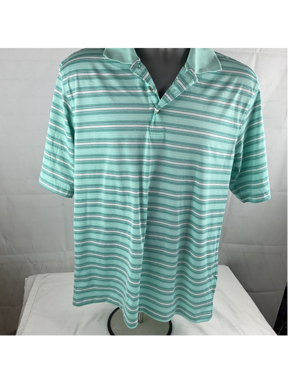 Pebble Beach Performance Golf Polo Green Striped Shirt Men’s Size Medium